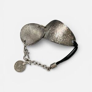 Vintage Ottoman Tibetan Turkish Round Coin Silver Hammered Bracelet J Hook Boho